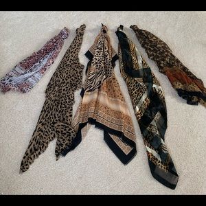 An assortment of printed scarfs